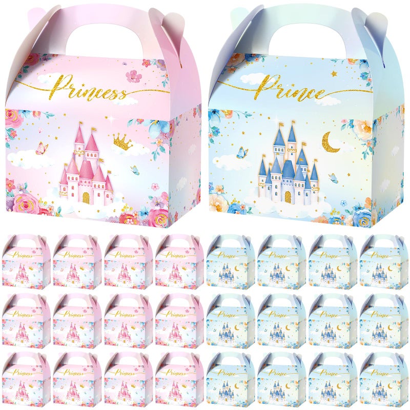 Nezyo Princess and Prince Treat Boxes Pink Blue Crown Cardboard Goodie Boxes for Boy Girl Birthday24 PcsPrince and Princess